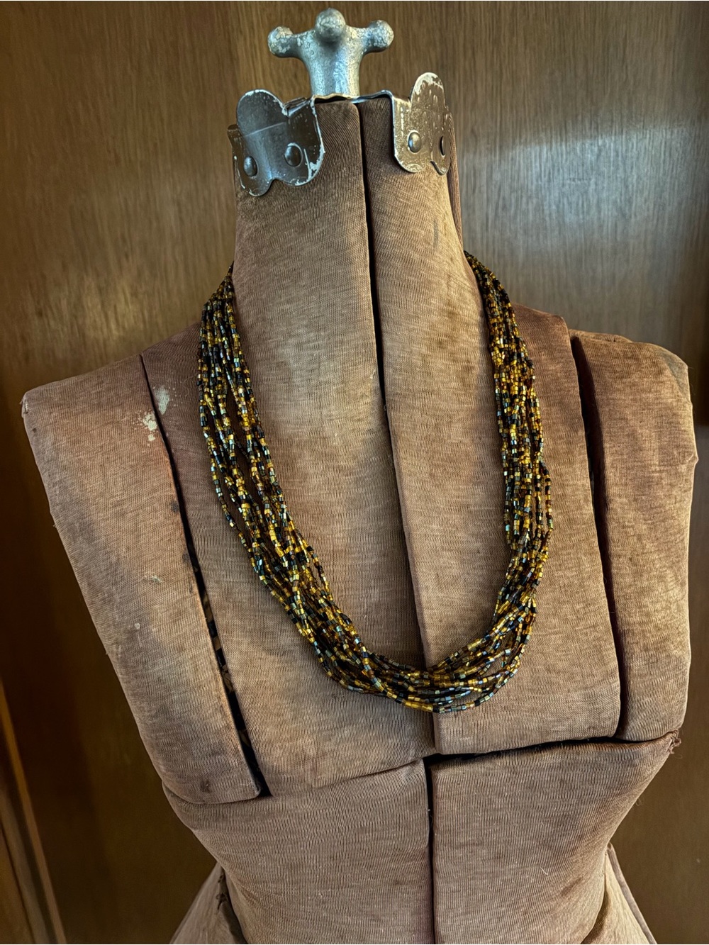 Multi-Strand Seed Bead Necklace in Black and Gold